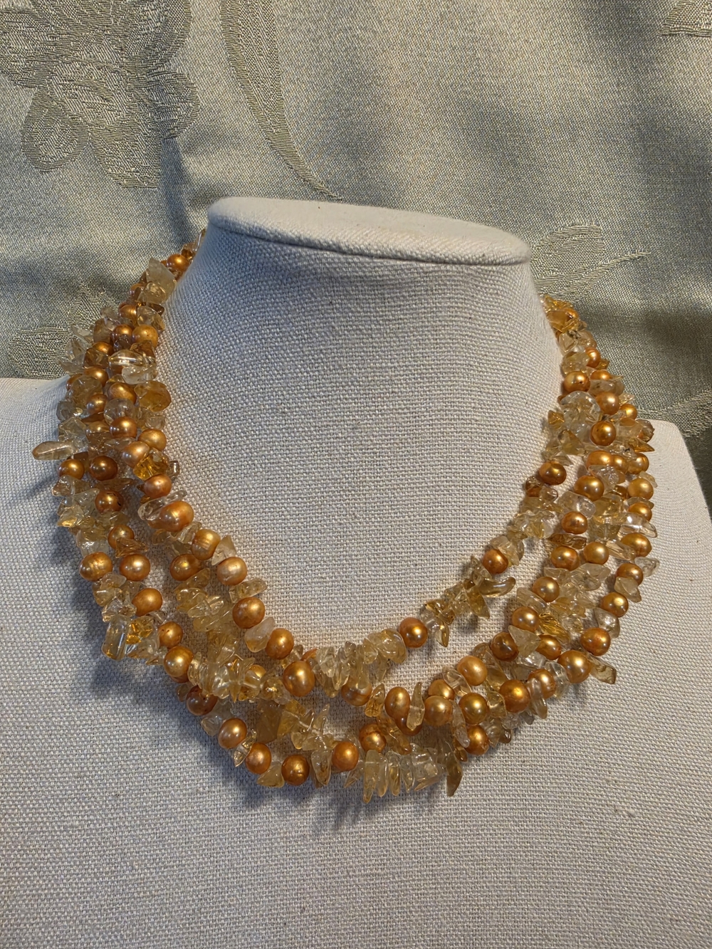 #1270 Ross-Simons Genuine Golden Pearl and Citrine Multi-Strand Necklace